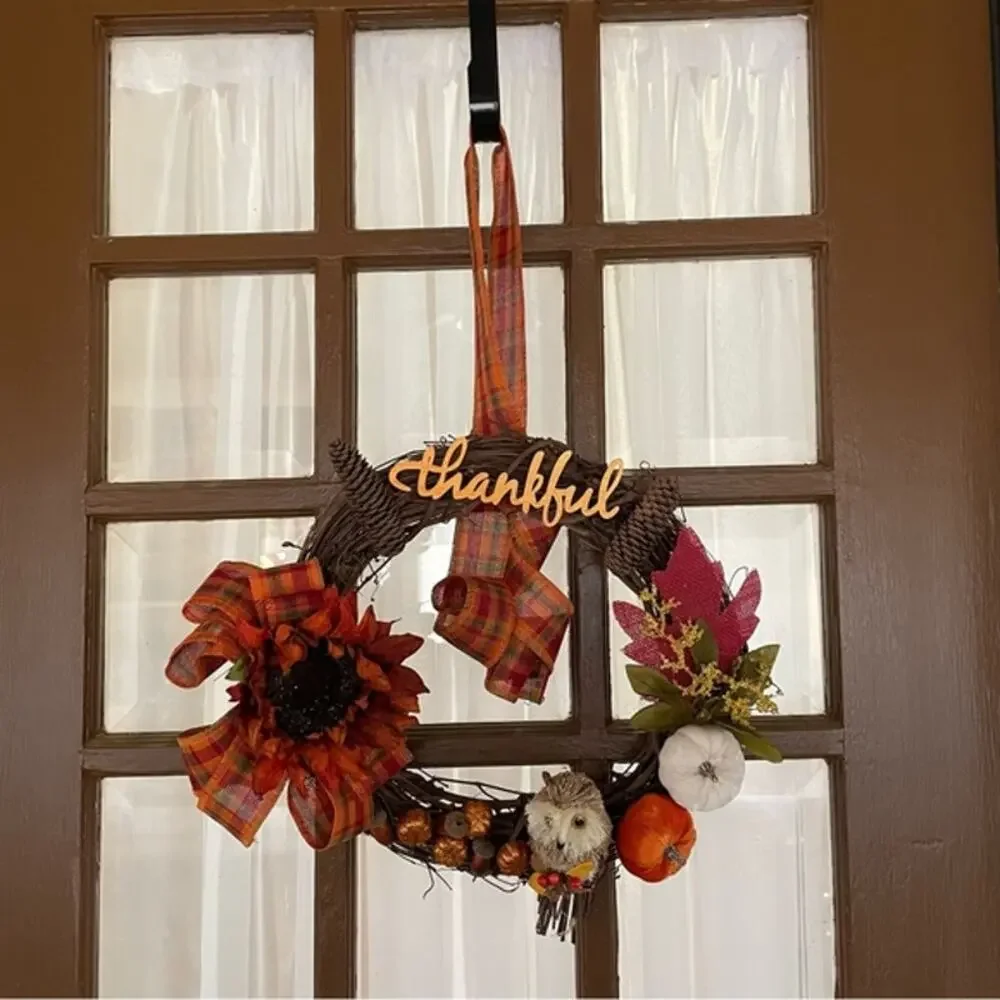 Thankful Owl Harvest Grapevine Wreath 16